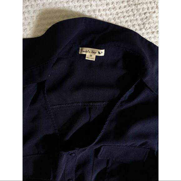 Double Zero Navy Blue Black High Low Semi Sheer Button Shirt M - Picture 8 of 10